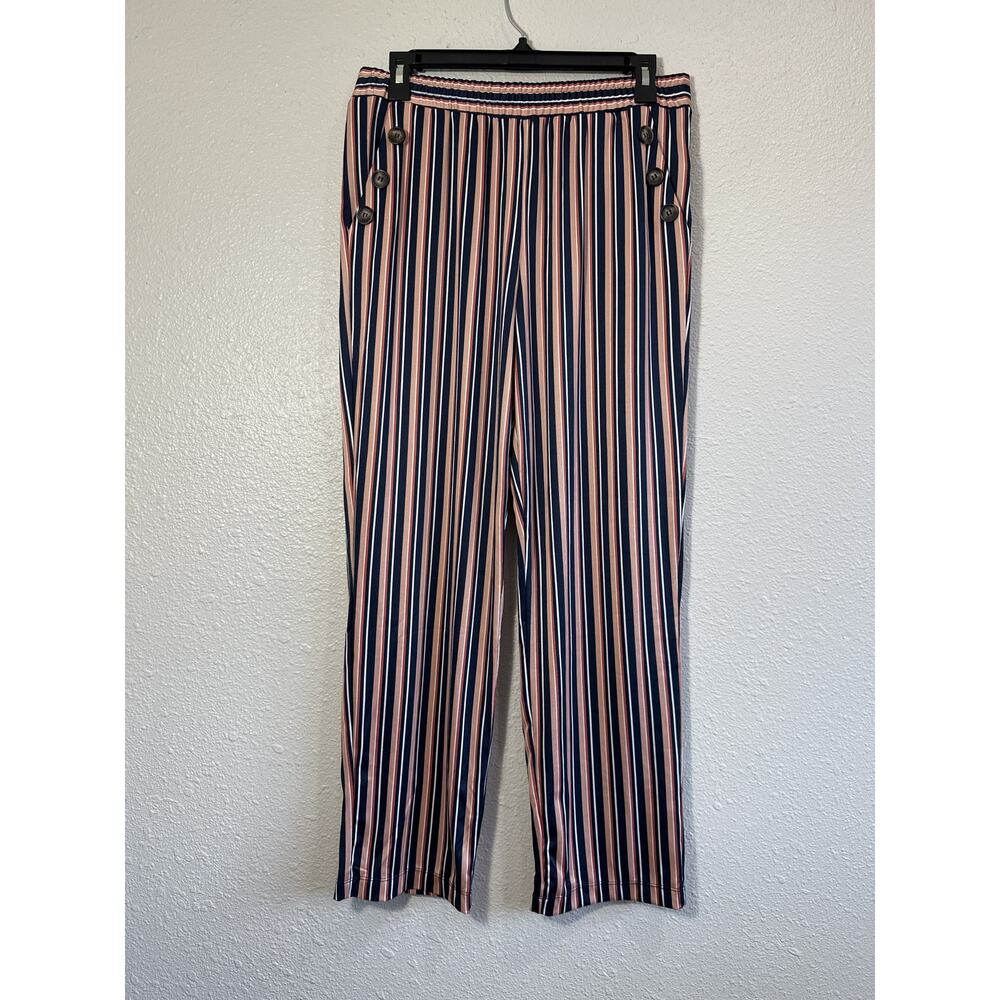 Collection Plus Size Navy Blue Striped Wide Leg Pants PL